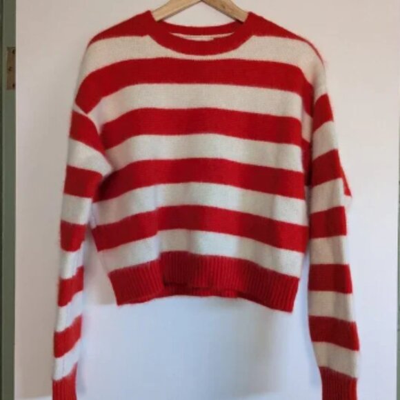 DVF Diane Von Furstenberg Red white striped angora wool sweater Size S NWOT - Picture 1 of 5